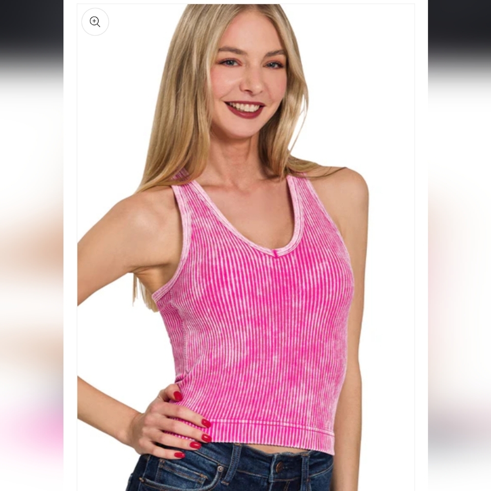Zenana Outfitters Vibrant Pink Ribbed Tank Top